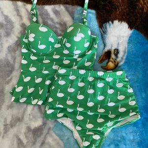 ModCloth Swan Two Piece Swimsuit Set